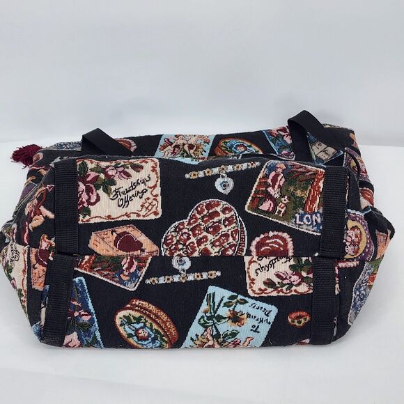 Handmade Cupid Love Tapestry Black Large Weekender Tote Bag - Picture 6 of 13